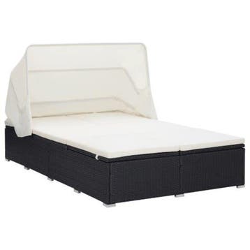 vidaXL Ligbed met kussen 2-persoons poly rattan zwart, Verzenden, Nieuw