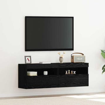 vidaXL TV Wandkast 2 st Zwart eiken Bewerkt hout, Minder dan 50 cm, Verzenden, Nieuw, Minder dan 100 cm