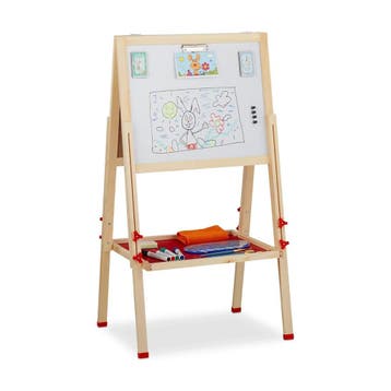Relaxdays staand kinderbord krijtbord en whiteboard hout, Verzenden, Nieuw