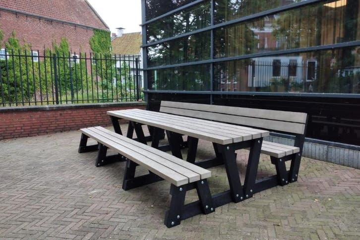 Rockwood® Picknicktafel Eik - Zwaar Kunststof - Sand Beige, Tuin en Terras, Picknicktafels, Nieuw, Hout, Rechthoekig, Ophalen of Verzenden