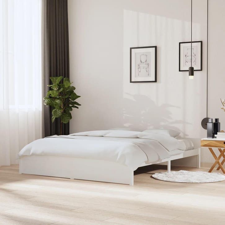 vidaXL Bedframe massief hout wit 180x200 cm, Huis en Inrichting, Slaapkamer | Bedden, 80 cm, 200 cm, Wit, Eenpersoons, Nieuw, Hout