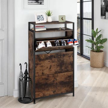 Schoenenkast - Industrieel hout donker, rustiek, 61 cm, Huis en Inrichting, Kasten | Schoenenkasten, Verzenden, Nieuw