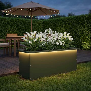 vidaXL Plantenbak met led Olijfgroen 30 x 80 x 30 cm Staal, Verzenden, Nieuw, Metaal, 60 tot 100 cm