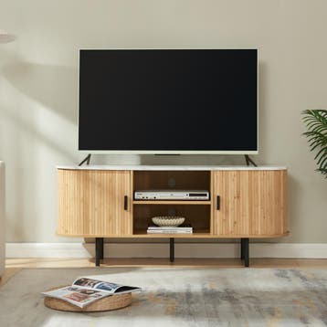 TV meubel Tvedestrand 140x40x55 cm marmer wit en naturel [en, Verzenden, Nieuw