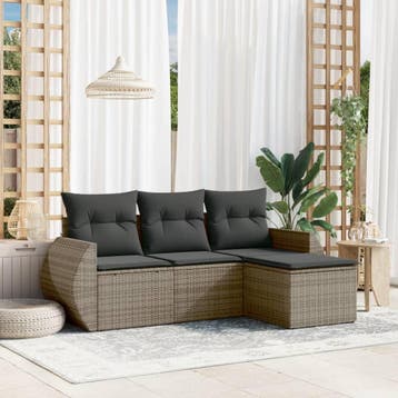 vidaXL 4-delige Loungeset met kussens poly rattan grijs, Tuin en Terras, Tuinsets en Loungesets, Verzenden, Nieuw, Loungeset