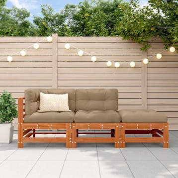 vidaXL Sectie Sofa Eenheden 3 Stuk Wasbruin Massief, Tuin en Terras, Verzenden, Nieuw, 3 zitplaatsen