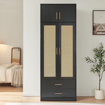 Kledingkast Larundi met deuren lades 216x80x52 cm zwart [en., Verzenden, Nieuw