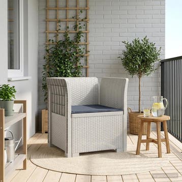 vidaXL Eénpersoons Fauteuil met Kussen Rattan Look PP Wit, Verzenden, Nieuw