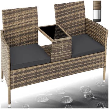 Wicker tuinbank met tafel - natuur/donkergrijs, Tuin en Terras, Tuinsets en Loungesets, Verzenden, Nieuw