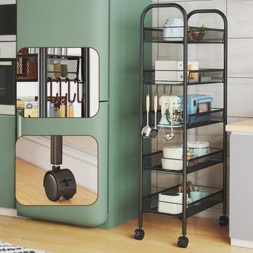 5-Laags Keuken Trolley met Wielen - Carbon Staal Opbergrek m, Verzenden, Nieuw