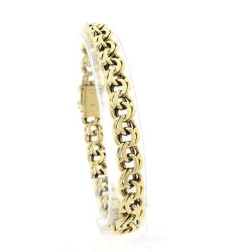 Massief gouden platte Prince of Wales schakelarmband | 21 cm, Sieraden, Tassen en Uiterlijk, Armbanden, Ophalen of Verzenden, Gebruikt