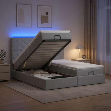 vidaXL Ottoman Bed met Matrassen en LED Lichtgrijs 180 x 200, Huis en Inrichting, Verzenden, Nieuw, Tweepersoons