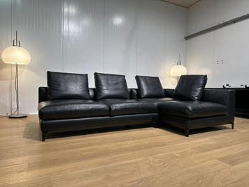 ZGAN Minotti Andersen Hoekbank Zwart Leer NP €27.5k, Huis en Inrichting, Banken | Bankstellen, 250 tot 300 cm, Hoekbank, Leer