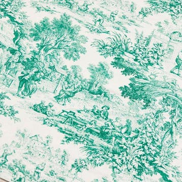 AA193 - Elegante Toile de Jouy Smeraldo - Meubelstof - 300, Antiek en Kunst