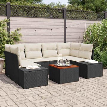 vidaXL Tuinbankenset 7 st Zwart poly rattan, Tuin en Terras, Verzenden, Nieuw, 7 zitplaatsen