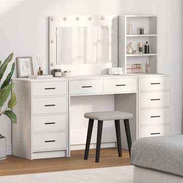 vidaXL Plafondtafel met spiegellichten met lade 3 pcs Wit, Verzenden, Nieuw