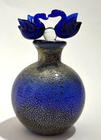 Parfumfles - Murano-glas – kobaltblauw, bladgoud en, Antiek en Kunst