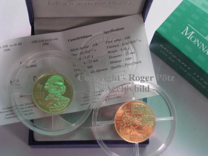 Frankreich 10 Euro 2006 goud Wolfgang Amadeus Mozart Pp goud, Postzegels en Munten, Munten | Europa | Euromunten, Verzenden