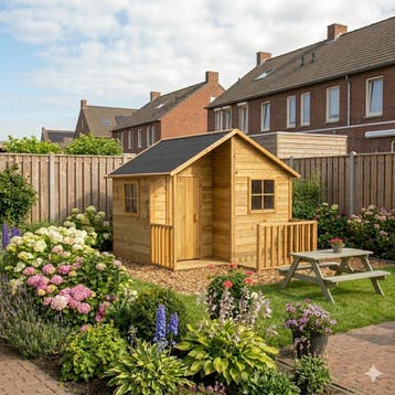 WOODY Jinthe speelhuis met veranda en 3 ramen - hout, Ophalen of Verzenden, Nieuw