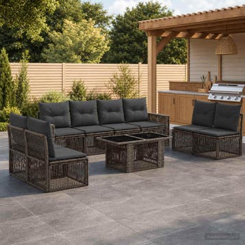 vidaXL Tuinbankenset 9 st Grijs en Donkergrijs poly rattan, Verzenden, Nieuw