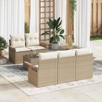 vidaXL Tuin Sofa Set 6 st 5-Aantal zitplaatsen Beige en, Tuin en Terras, Verzenden, Nieuw, Rotan, 6 zitplaatsen