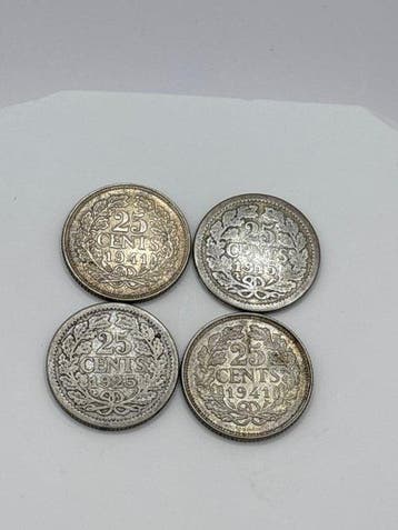 Nederland. Wilhelmina. 25 Cents 1915, 4 stuks (Zonder