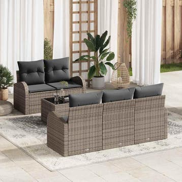 vidaXL Tuin Sofa Set 6 st Grijs poly rattan, Tuin en Terras, Verzenden, Nieuw, 6 zitplaatsen