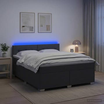 vidaXL Boxspring Bed met Matras en LED Donkergrijs 140 x 200, Verzenden, Nieuw, Grijs