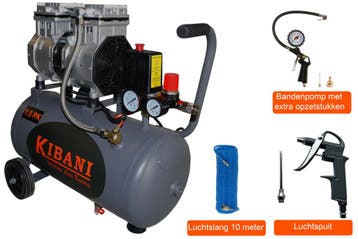 Kibani Super Stille Compressor 24 Liter + Luchtslang +, Tuin en Terras, Nieuw, Kibani