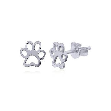 Zilveren mini pootafdruk poes hond oorstekers, Verzenden, Nieuw, Zilver