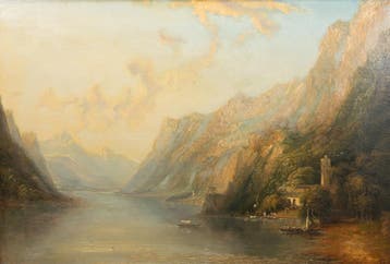 Frederick H. Henshaw (1807-1891), Berglandschap met schepen