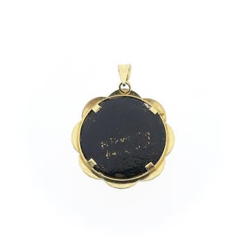Gouden vintage hanger van Maria en Jezus met gekleurd ema..., Ophalen of Verzenden, Gebruikt, Goud, Overige merken