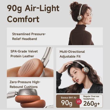 Baseus BH1 Air Draadloze Koptelefoon - Lichtgewicht (90g), 8, Computers en Software, Verzenden, Nieuw