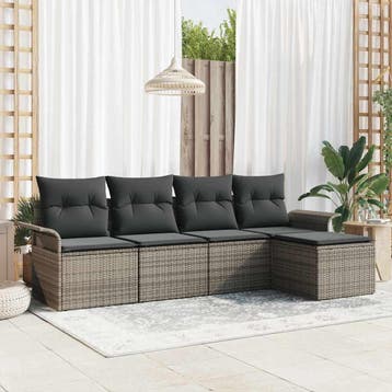 vidaXL Buitensofa 5 st Grijs poly rattan, Tuin en Terras, Tuinsets en Loungesets, Verzenden, Nieuw, Rotan, 5 zitplaatsen