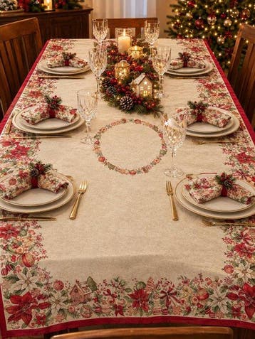 Peperkoek kersttafelkleed - Tafelkleed - 2.4 m - 1.4 m, Nieuw