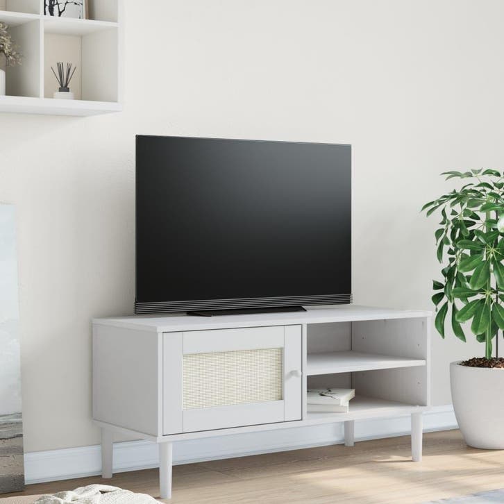 vidaXL Tv-meubel SENJA 106x40x49 cm rattan massief, Huis en Inrichting, Kasten | Televisiemeubels, Nieuw, Grenenhout, Verzenden