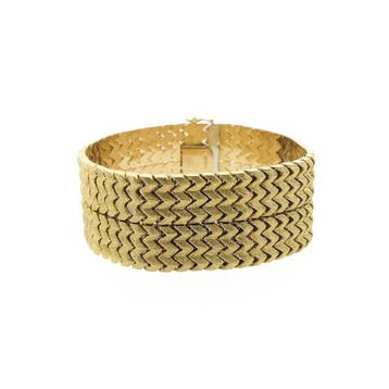 Vintage gouden brede schakelarmband, Ophalen of Verzenden, Gebruikt, Goud, Goud