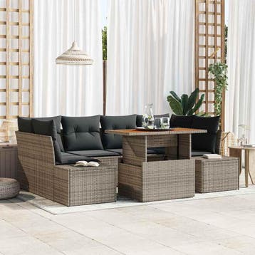 vidaXL Tuin Sofa Set 7 st Grijs Poly riet, Verzenden, Nieuw, 7 zitplaatsen