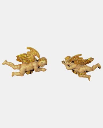 Figuur - Coppia putti laccati e dipinti XVII Secolo (2) -