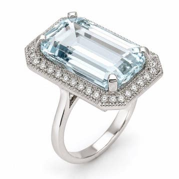 Ring - 18 karaat Witgoud Aquamarijn - Diamant - Gemaakt in, Nieuw