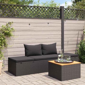 vidaXL Ligbed met kussens poly rattan zwart, Verzenden, Nieuw