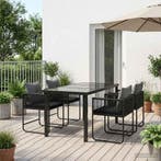 vidaXL Tuin eettafelset 5 pcs Zwart en Anthraciet 140 x 80 x, Verzenden, Nieuw, Rotan, 5 zitplaatsen