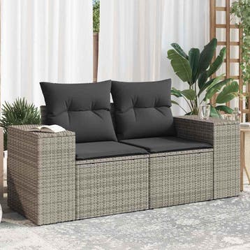 vidaXL Tuinbank 2-zits met kussens poly rattan grijs, Verzenden, Nieuw