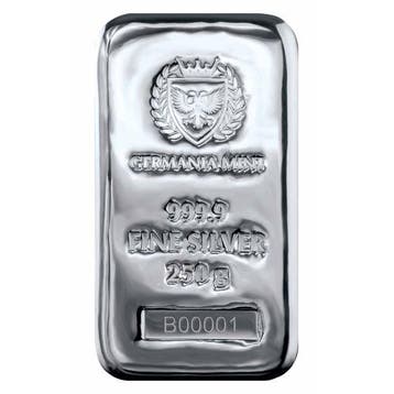 250 gram - Zilver .999 - 250 grams Germania Mint 9999 Fine, Postzegels en Munten, Edelmetalen en Baren