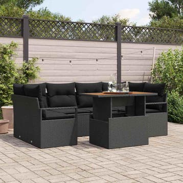 vidaXL Tuin Sofa Set met kussen 7 pcs Zwart, Verzenden, Nieuw, Rotan, 7 zitplaatsen