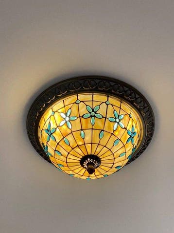 Tiffany - Lamp - Glas, Legering - Koepel