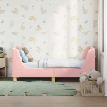 vidaXL Peuterbedframe met hoofdbord Roze 70 x 140 cm Bouclé, Verzenden, Nieuw, Stof