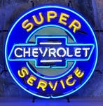 Chevrolet Super Service Neon Verlichting 65 x 65 cm, Ophalen, Gebruikt