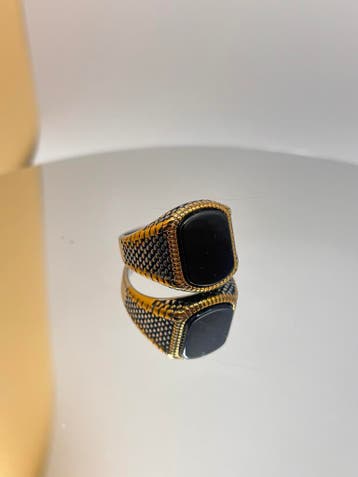 18mm Zwarte Onyx Zegelring - Goud & Zilver Stijl, Sieraden, Tassen en Uiterlijk, Ringen, 18 tot 19, Overige kleuren, Met edelsteen