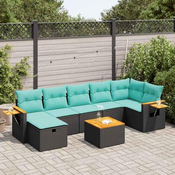 vidaXL 8-delige Loungeset met kussens poly rattan zwart, Tuin en Terras, Verzenden, Nieuw, 8 zitplaatsen, Loungeset